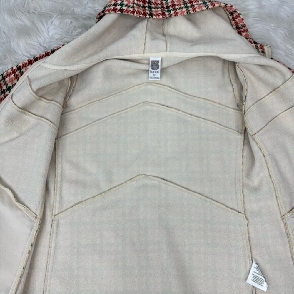 Burton Dryride Fleece Hoodie Womens Medium Red Green Houndstooth Full Zip Jacket - Picture 5 of 13